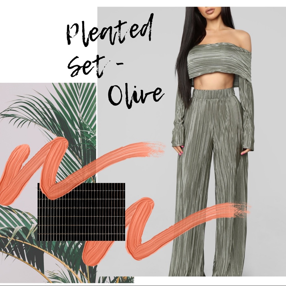 Pleated Pant Set - Olive